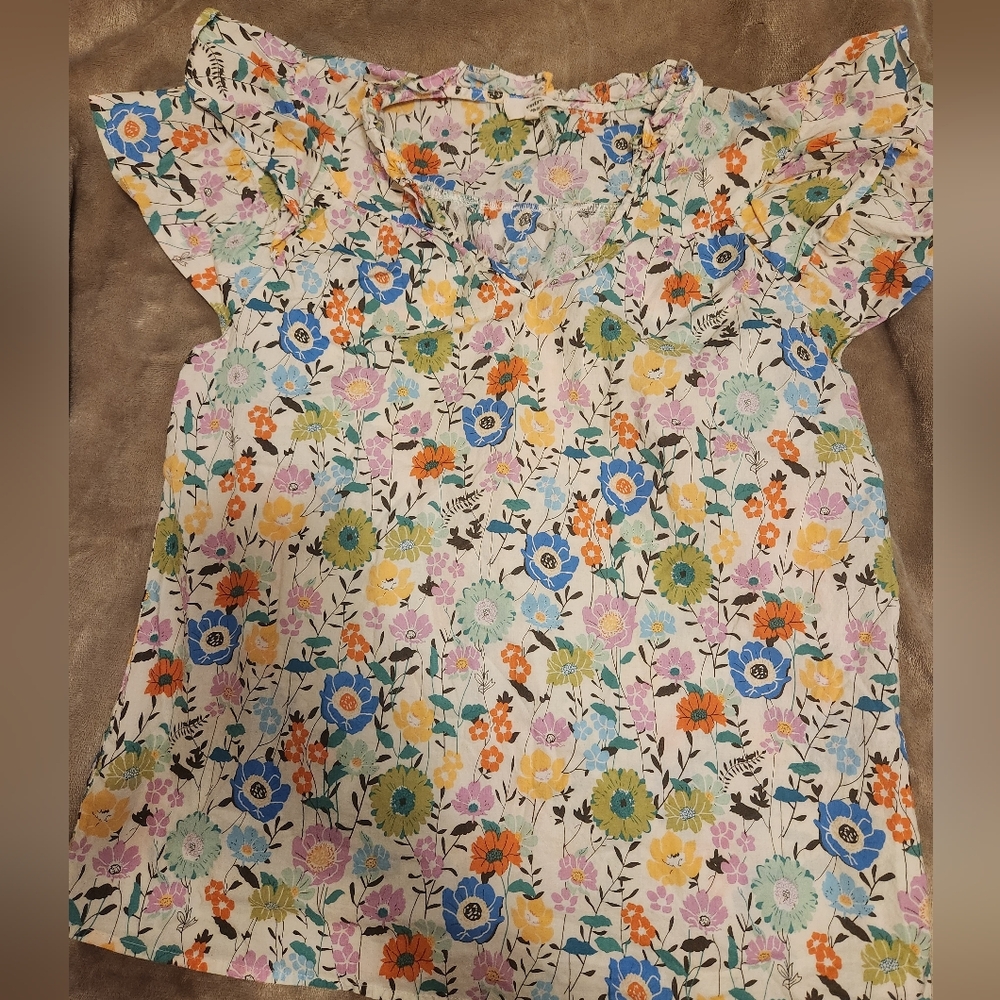 Entro Floral Print Blouse with Ruffled Sleeves